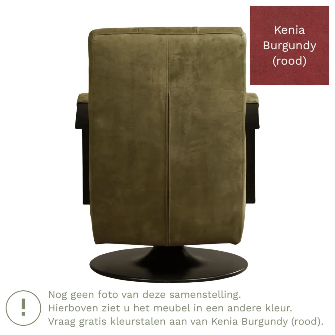 afbeelding van Leren draaifauteuil Mind - Kenia Burgundy (rood) - Schotelvoet zwart
