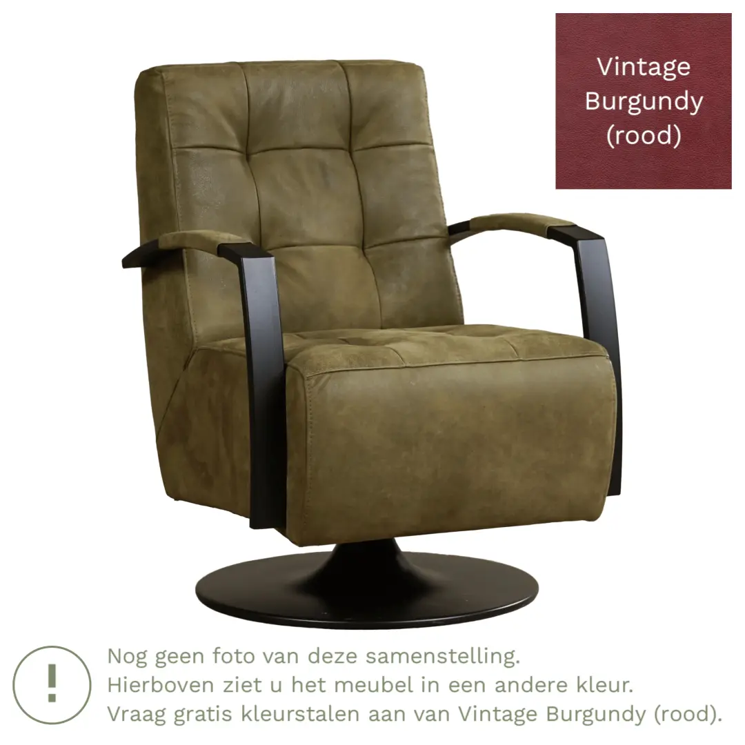afbeelding van Leren draaifauteuil Mind - Vintage Burgundy (rood) - Stervoet zwart
