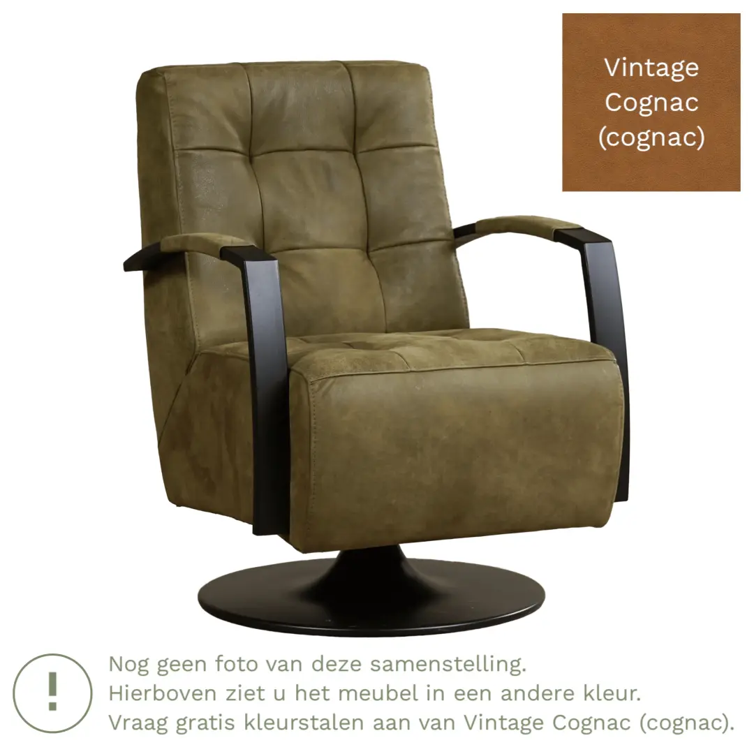 afbeelding van Leren draaifauteuil Mind - Vintage Cognac (cognac) - Schotelvoet zwart