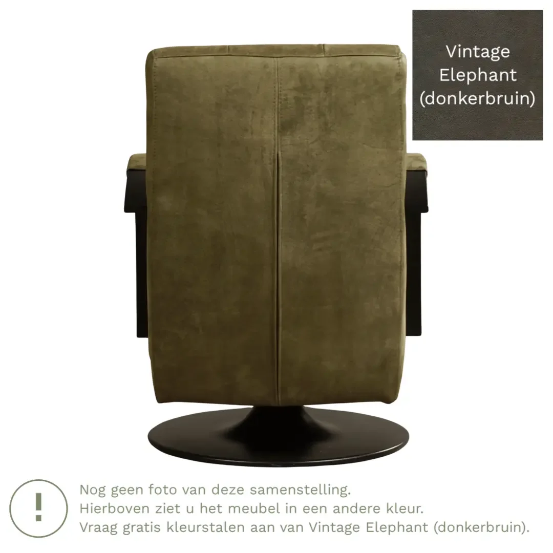 afbeelding van Leren draaifauteuil Mind - Vintage Elephant (donkerbruin) - Schotelvoet zwart