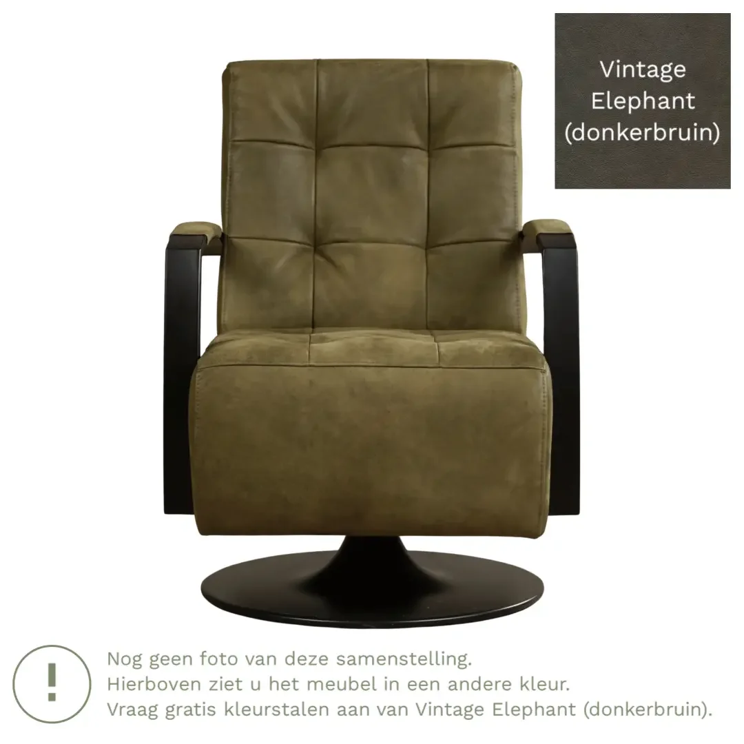 afbeelding van Leren draaifauteuil Mind - Vintage Elephant (donkerbruin) - Stervoet zwart