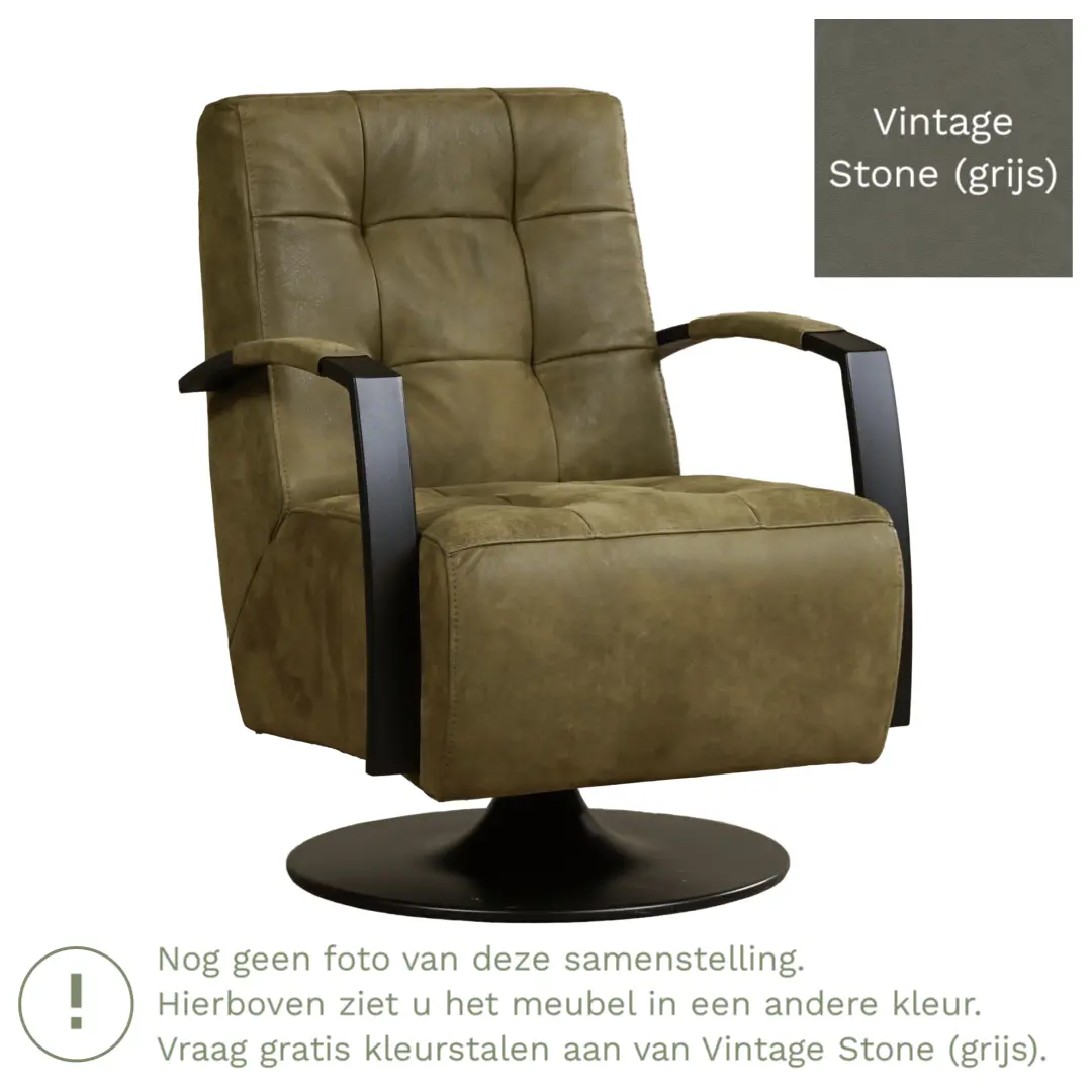 afbeelding van Leren draaifauteuil Mind - Vintage Stone (grijs) - Stervoet zwart