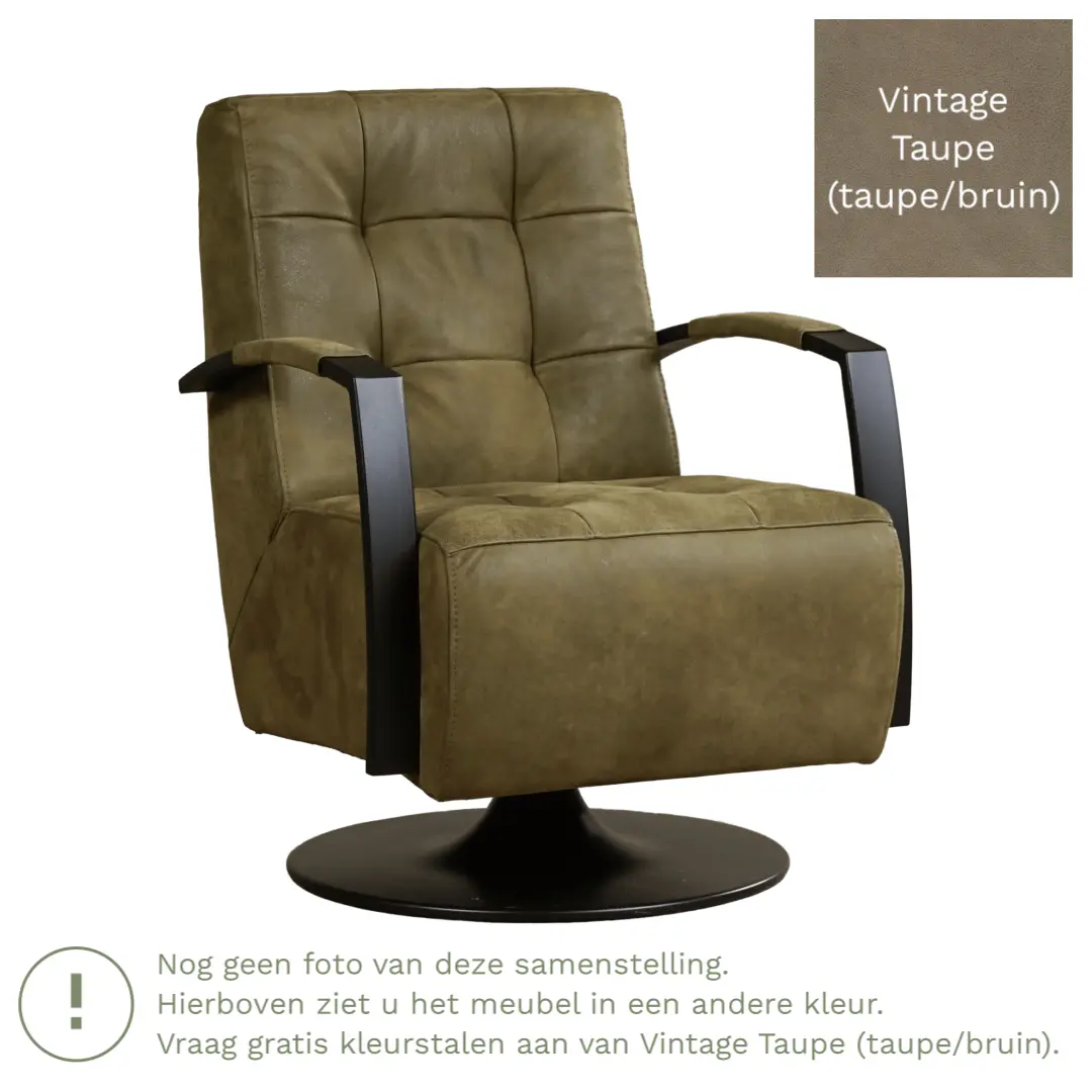 afbeelding van Leren draaifauteuil Mind - Vintage Taupe (taupe/bruin) - Stervoet zwart
