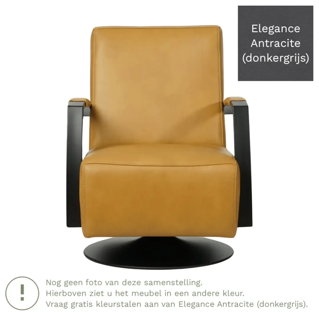 afbeelding van Leren draaifauteuil Mood - Elegance Antracite (donkergrijs) - Schotelvoet zwart
