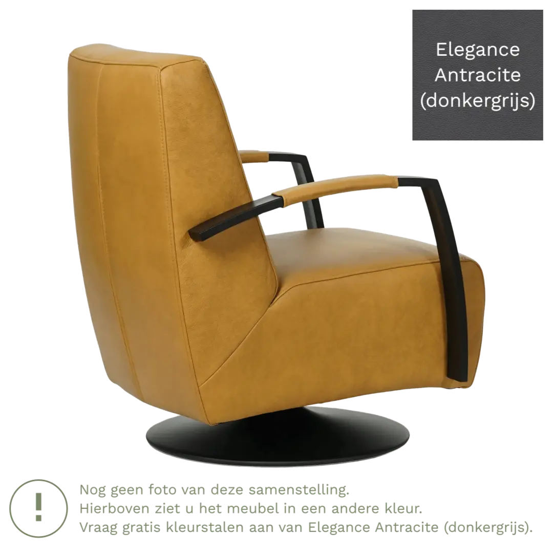 afbeelding van Leren draaifauteuil Mood - Elegance Antracite (donkergrijs) - Schotelvoet zwart