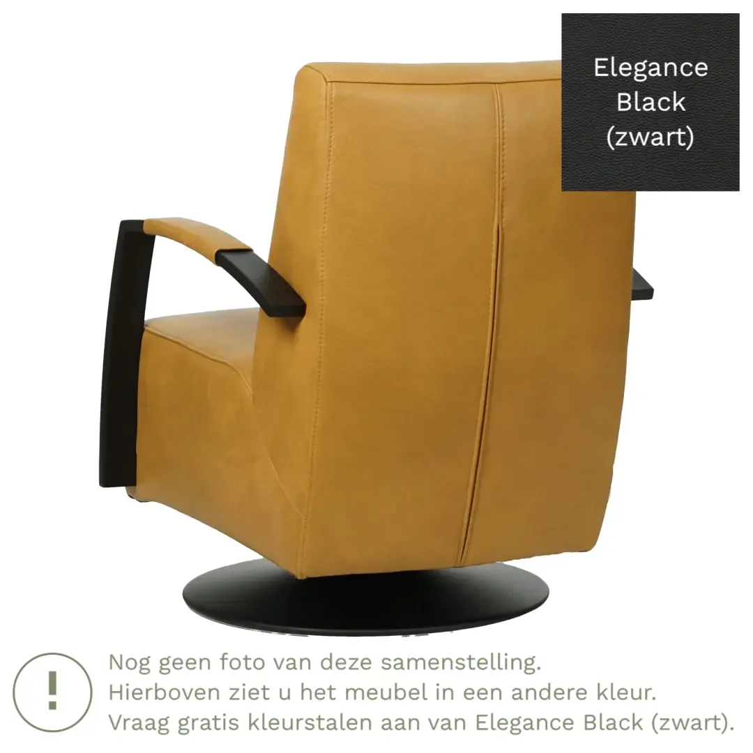 afbeelding van Leren draaifauteuil Mood - Elegance Black (zwart) - Schotelvoet zwart