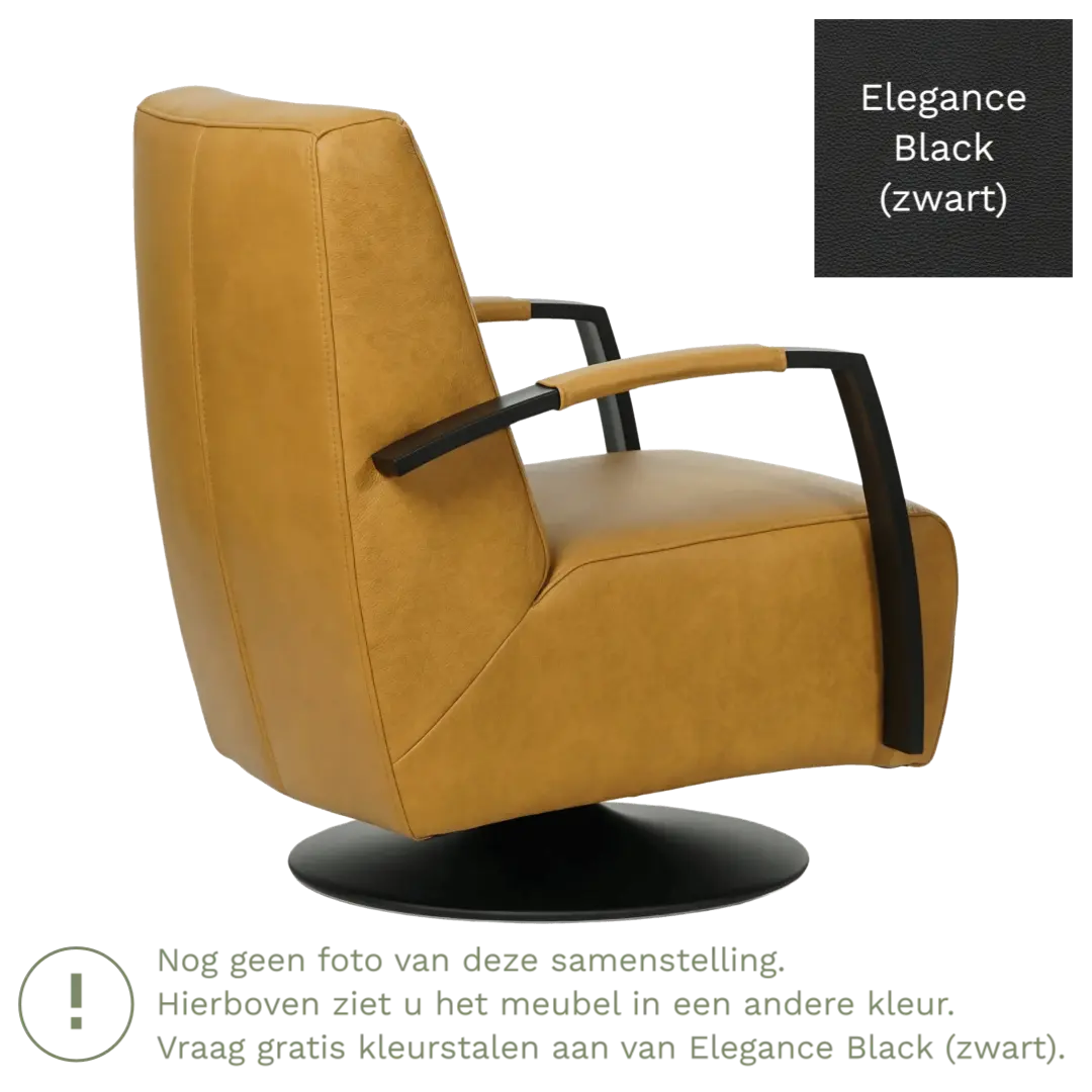 afbeelding van Leren draaifauteuil Mood - Elegance Black (zwart) - Schotelvoet zwart