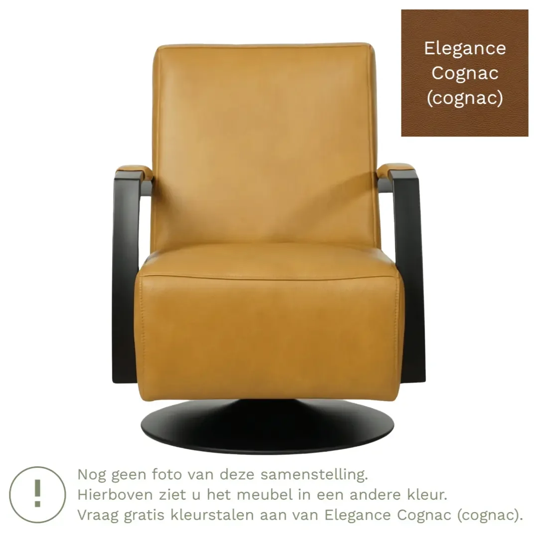 afbeelding van Leren draaifauteuil Mood - Elegance Cognac (cognac) - Schotelvoet zwart