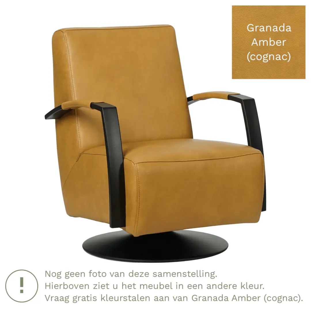 afbeelding van Leren draaifauteuil Mood - Granada Amber (cognac) - Stervoet zwart
