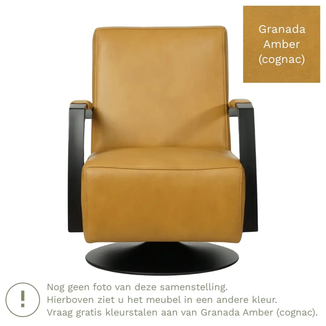 afbeelding van Leren draaifauteuil Mood - Granada Amber (cognac) - Stervoet zwart