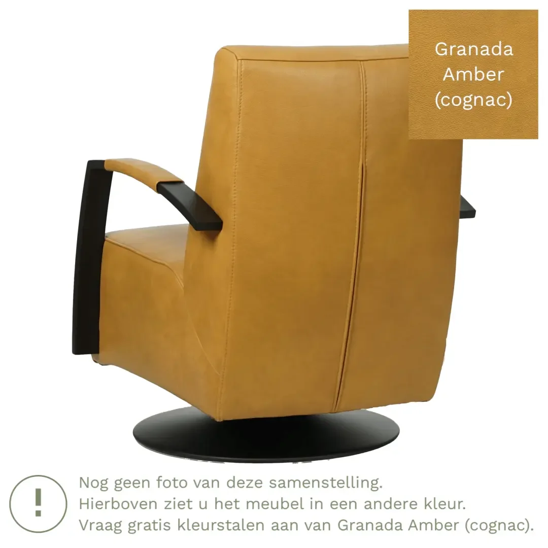 afbeelding van Leren draaifauteuil Mood - Granada Amber (cognac) - Stervoet zwart