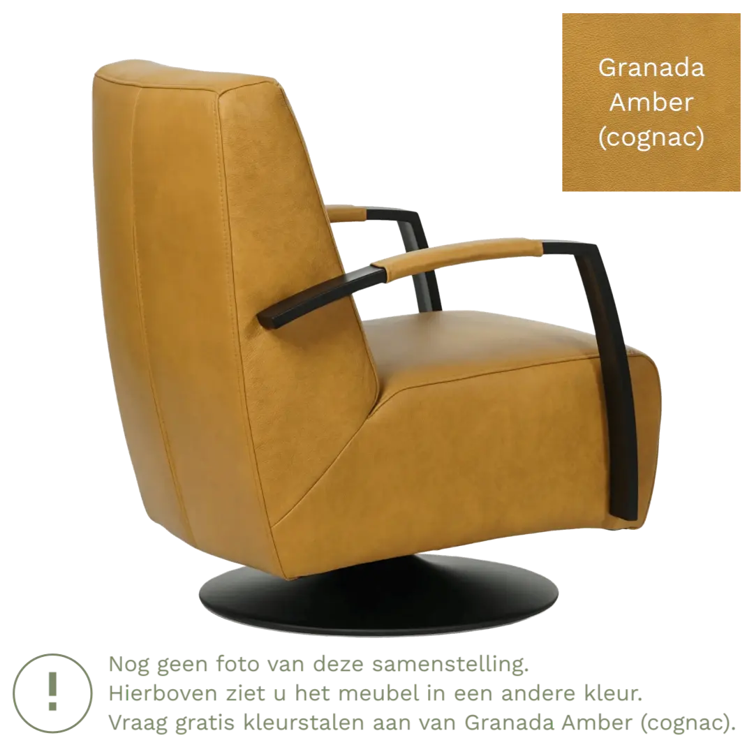 afbeelding van Leren draaifauteuil Mood - Granada Amber (cognac) - Stervoet zwart