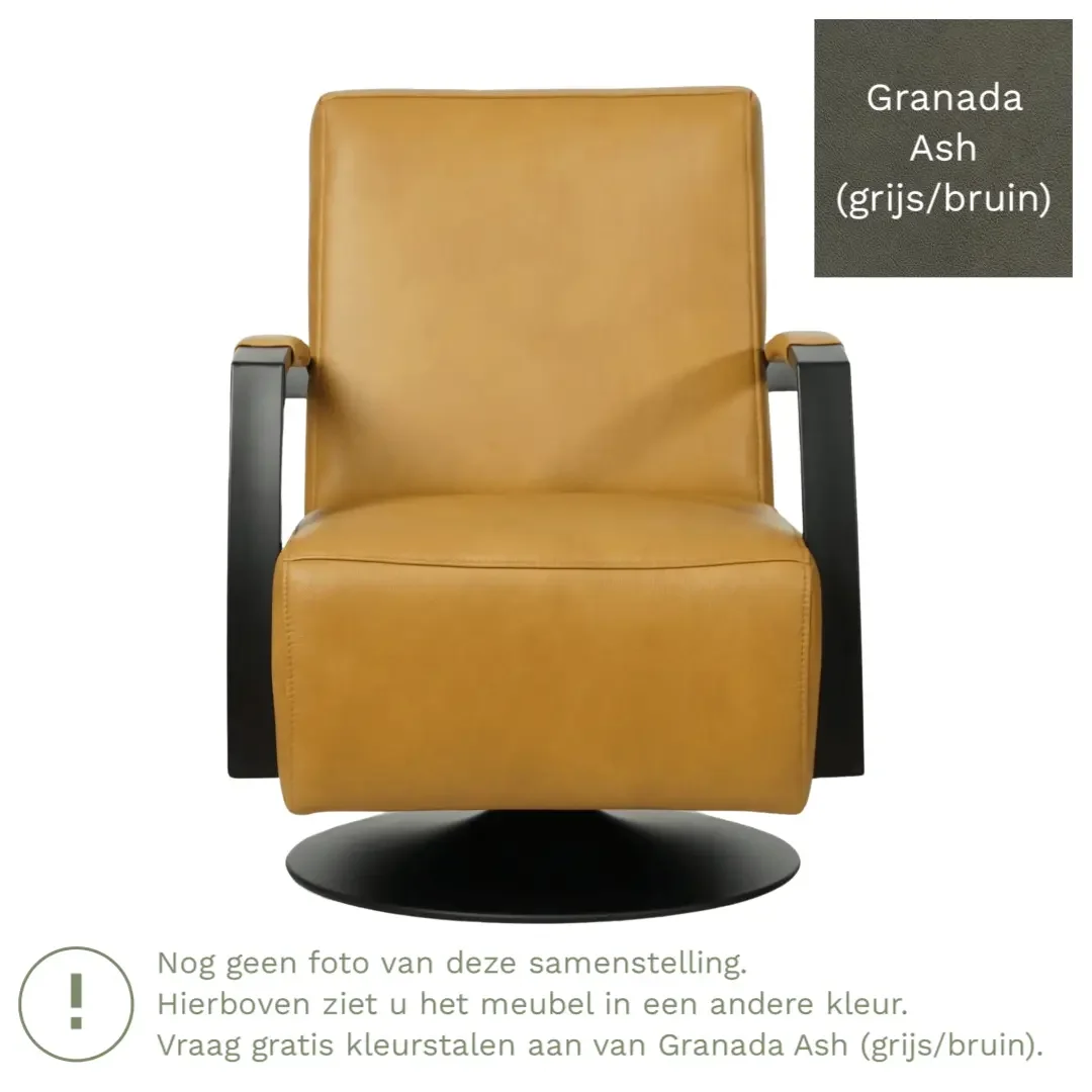 afbeelding van Leren draaifauteuil Mood - Granada Ash (grijs/bruin) - Stervoet zwart
