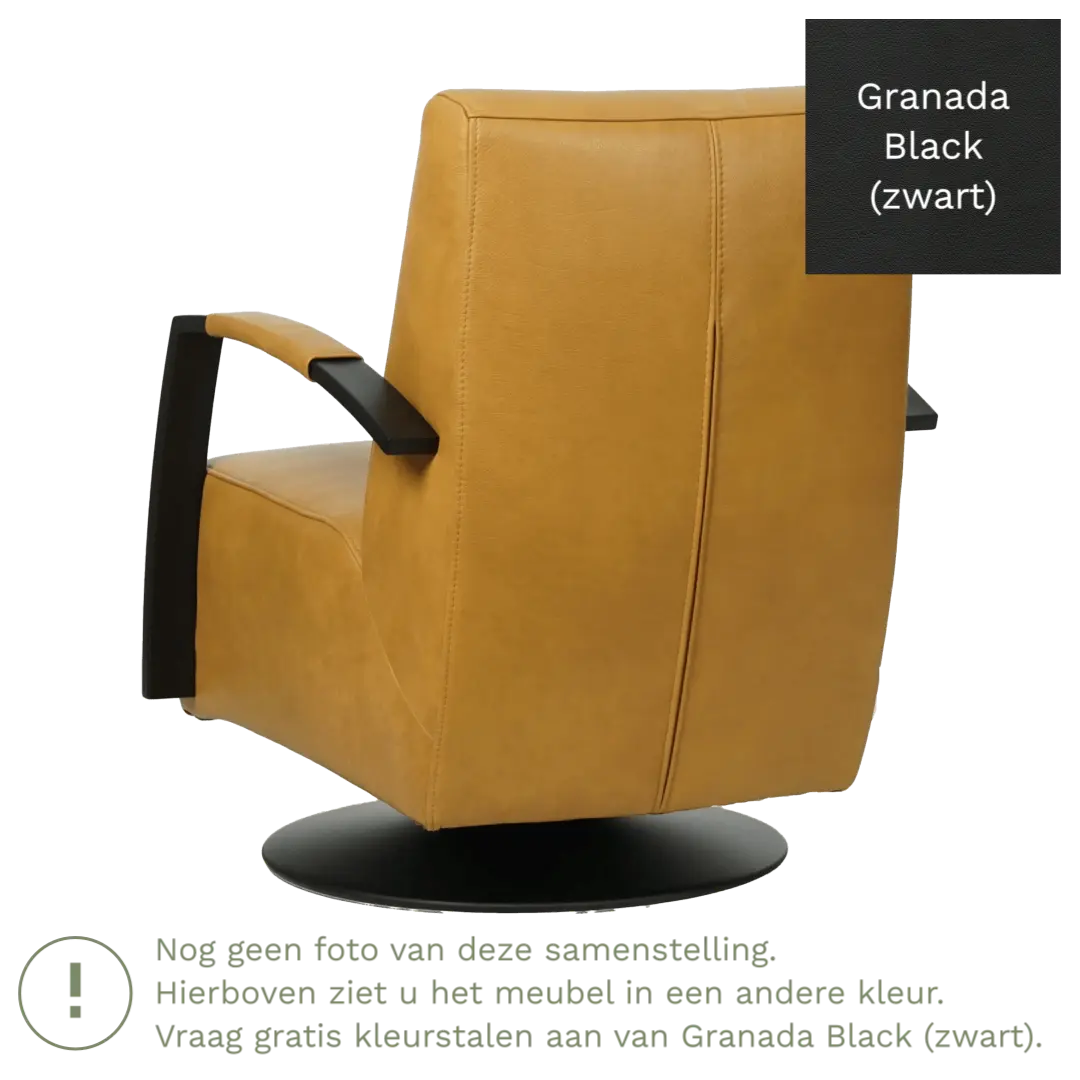 afbeelding van Leren draaifauteuil Mood - Granada Black (zwart) - Stervoet zwart