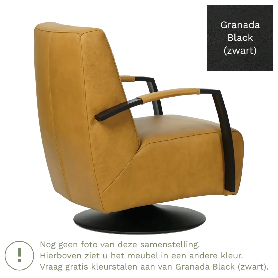 afbeelding van Leren draaifauteuil Mood - Granada Black (zwart) - Stervoet zwart