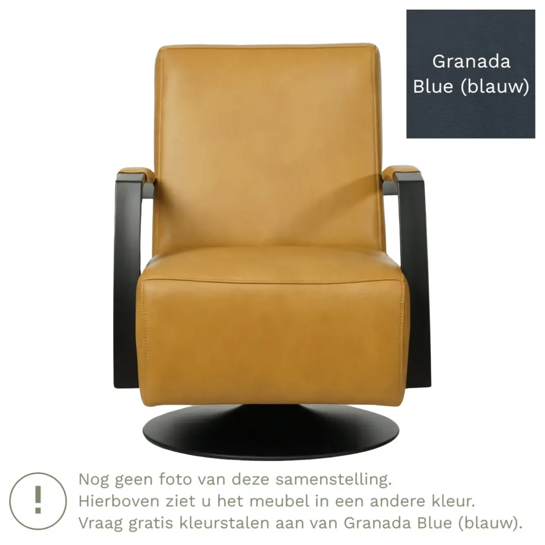 afbeelding van Leren draaifauteuil Mood - Granada Blue (blauw) - Schotelvoet zwart