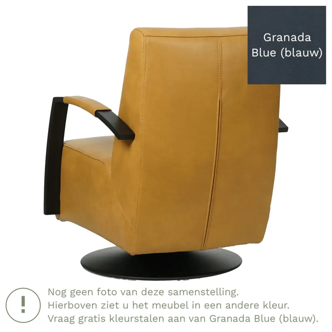 afbeelding van Leren draaifauteuil Mood - Granada Blue (blauw) - Schotelvoet zwart