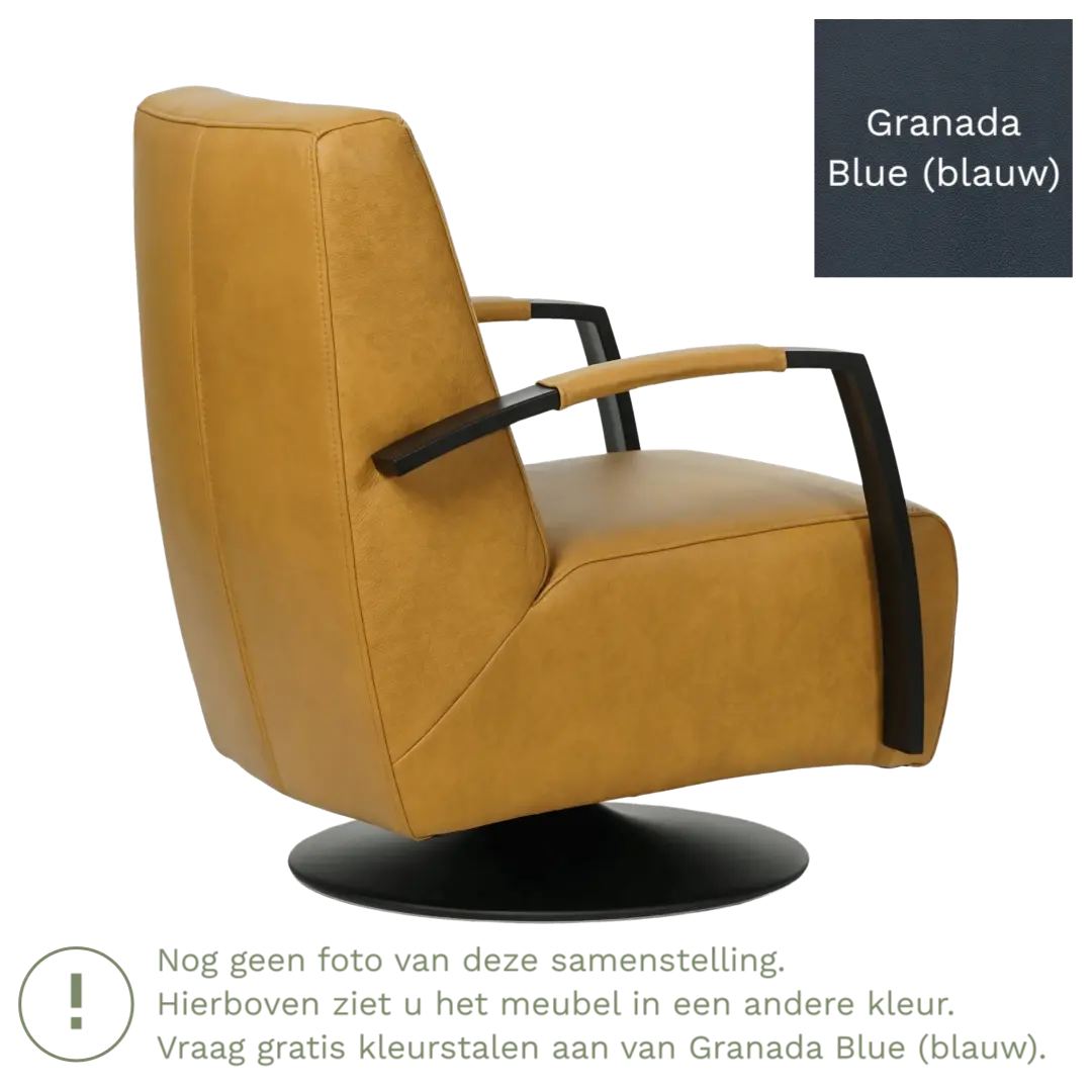 afbeelding van Leren draaifauteuil Mood - Granada Blue (blauw) - Schotelvoet zwart