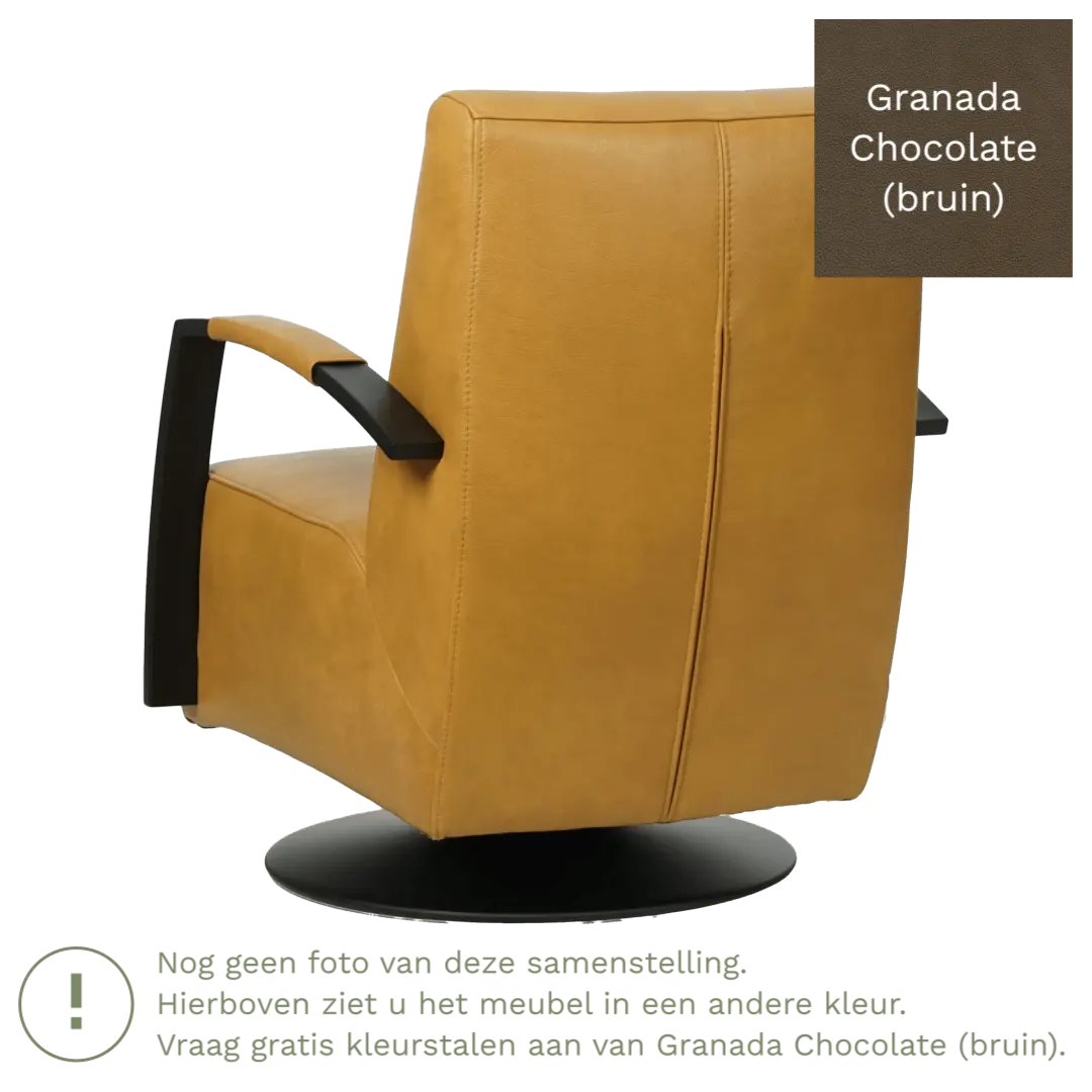 afbeelding van Leren draaifauteuil Mood - Granada Chocolate (bruin) - Schotelvoet zwart