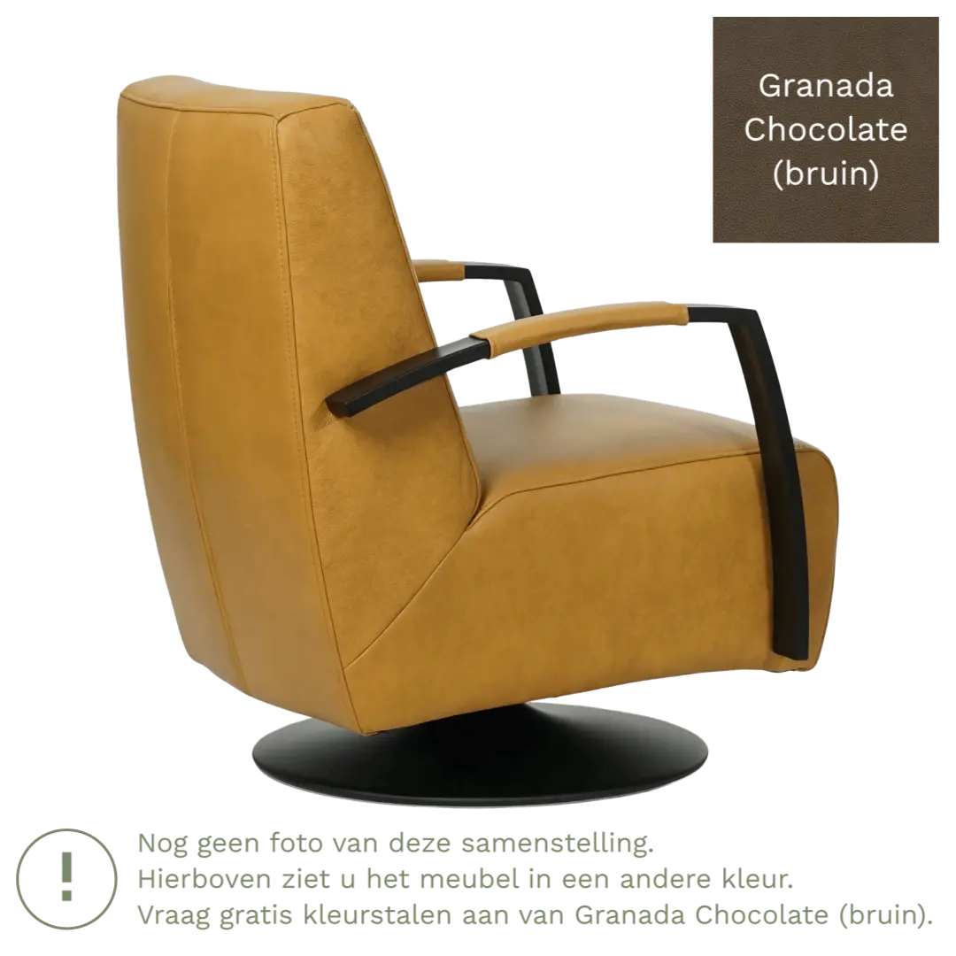 afbeelding van Leren draaifauteuil Mood - Granada Chocolate (bruin) - Schotelvoet zwart