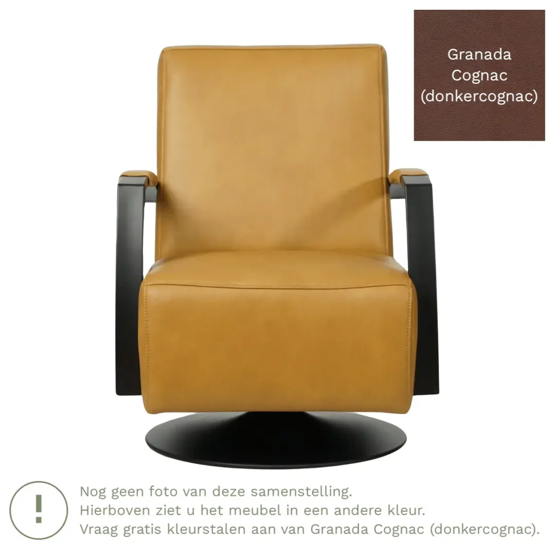 afbeelding van Leren draaifauteuil Mood - Granada Cognac (donkercognac) - Stervoet zwart