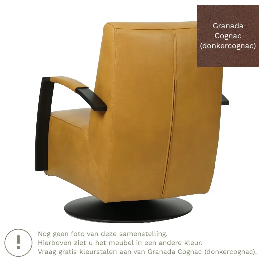 afbeelding van Leren draaifauteuil Mood - Granada Cognac (donkercognac) - Stervoet zwart
