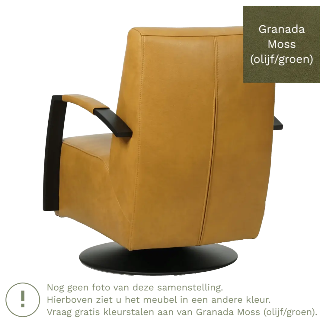 afbeelding van Leren draaifauteuil Mood - Granada Moss (olijf/groen) - Stervoet zwart