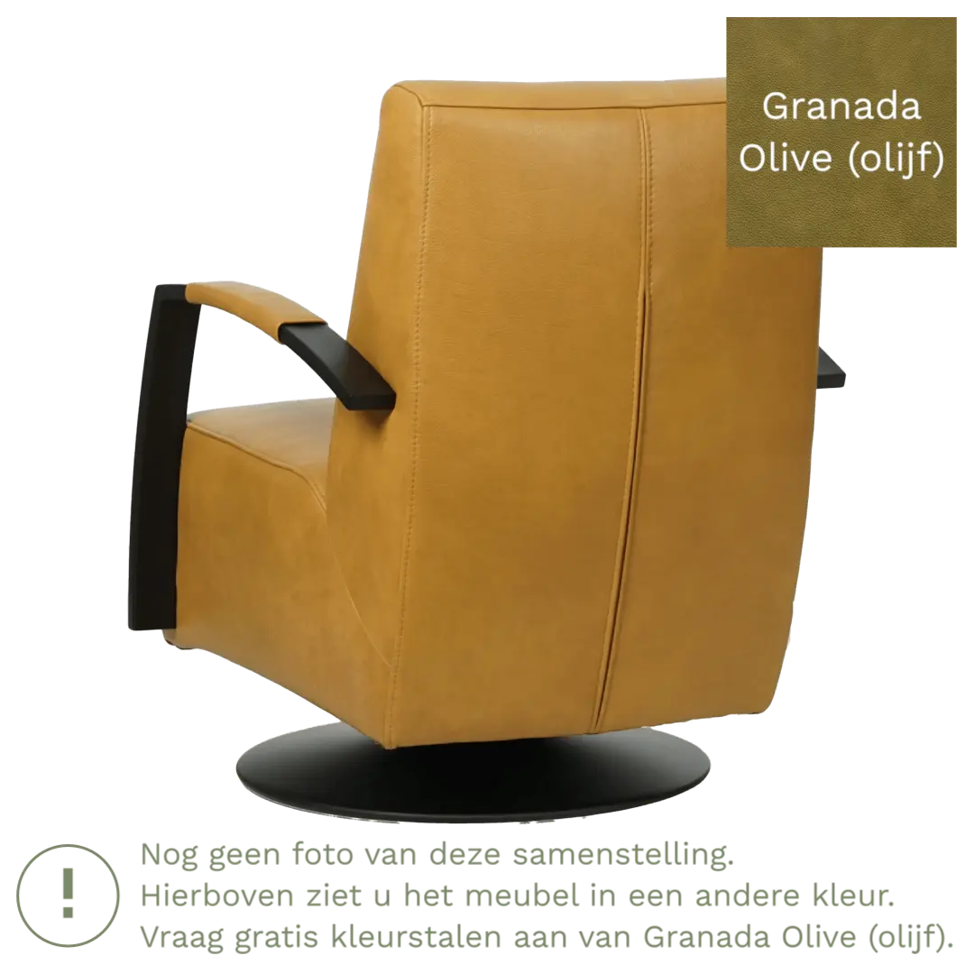 afbeelding van Leren draaifauteuil Mood - Granada Olive (olijf) - Schotelvoet zwart