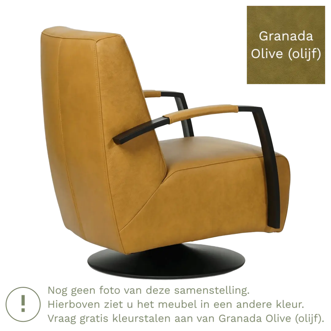 afbeelding van Leren draaifauteuil Mood - Granada Olive (olijf) - Stervoet zwart