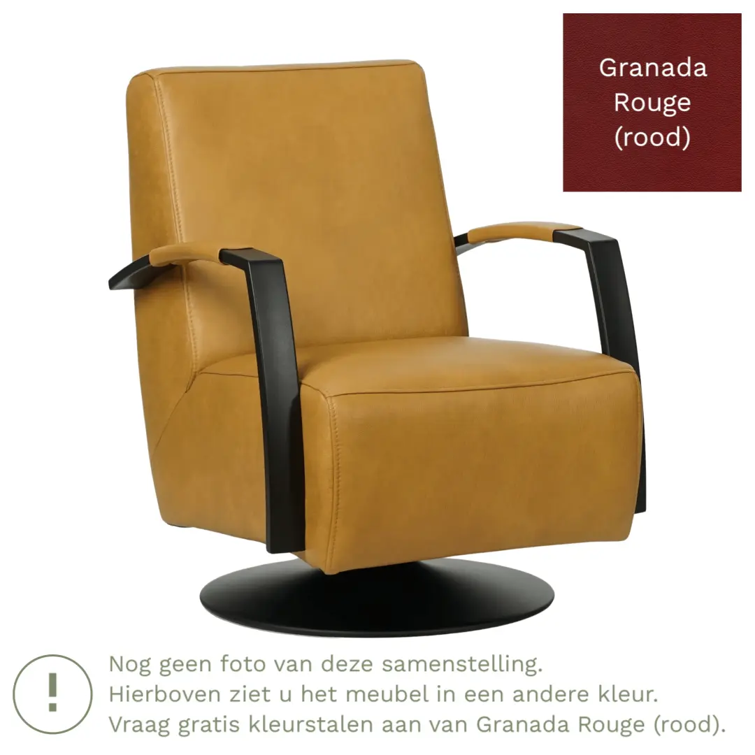 afbeelding van Leren draaifauteuil Mood - Granada Rouge (rood) - Stervoet zwart