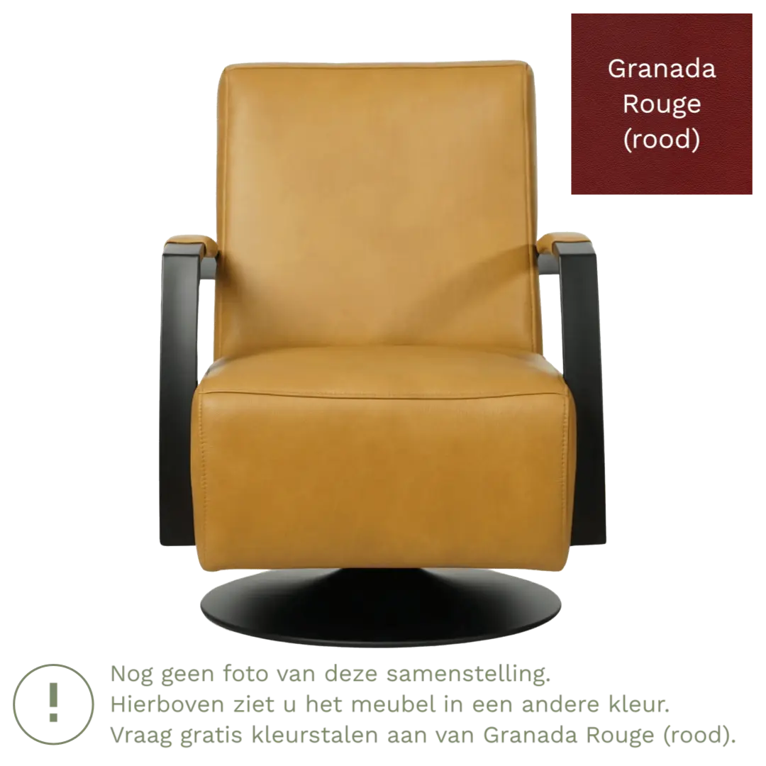 afbeelding van Leren draaifauteuil Mood - Granada Rouge (rood) - Stervoet zwart
