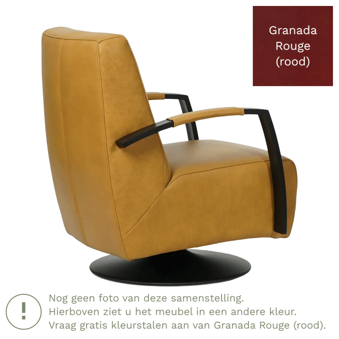 afbeelding van Leren draaifauteuil Mood - Granada Rouge (rood) - Stervoet zwart