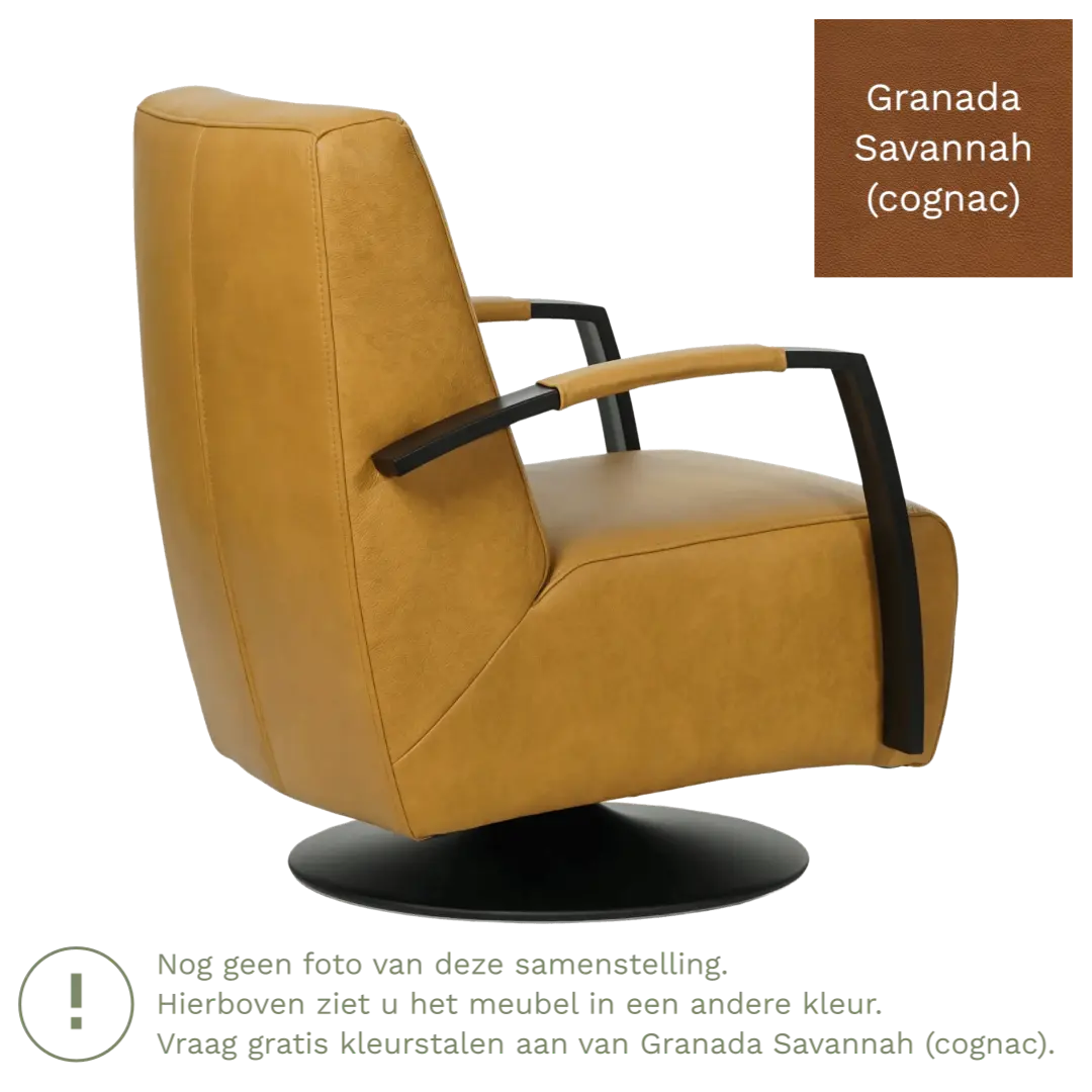 afbeelding van Leren draaifauteuil Mood - Granada Savannah (cognac) - Schotelvoet zwart