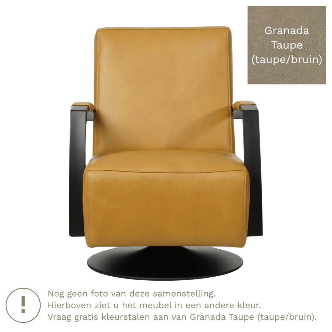 afbeelding van Leren draaifauteuil Mood - Granada Taupe (taupe/bruin) - Schotelvoet zwart