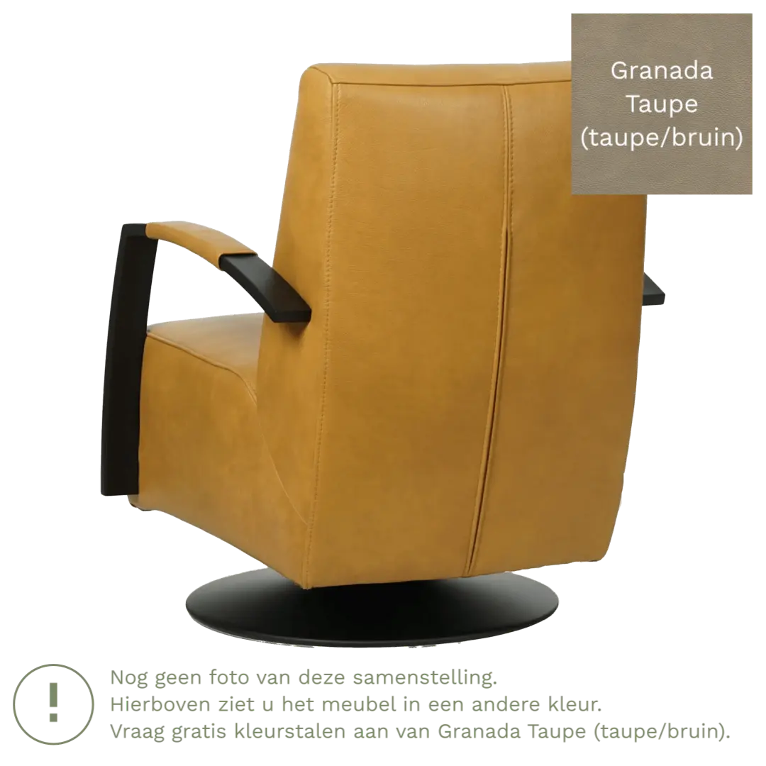 afbeelding van Leren draaifauteuil Mood - Granada Taupe (taupe/bruin) - Schotelvoet zwart