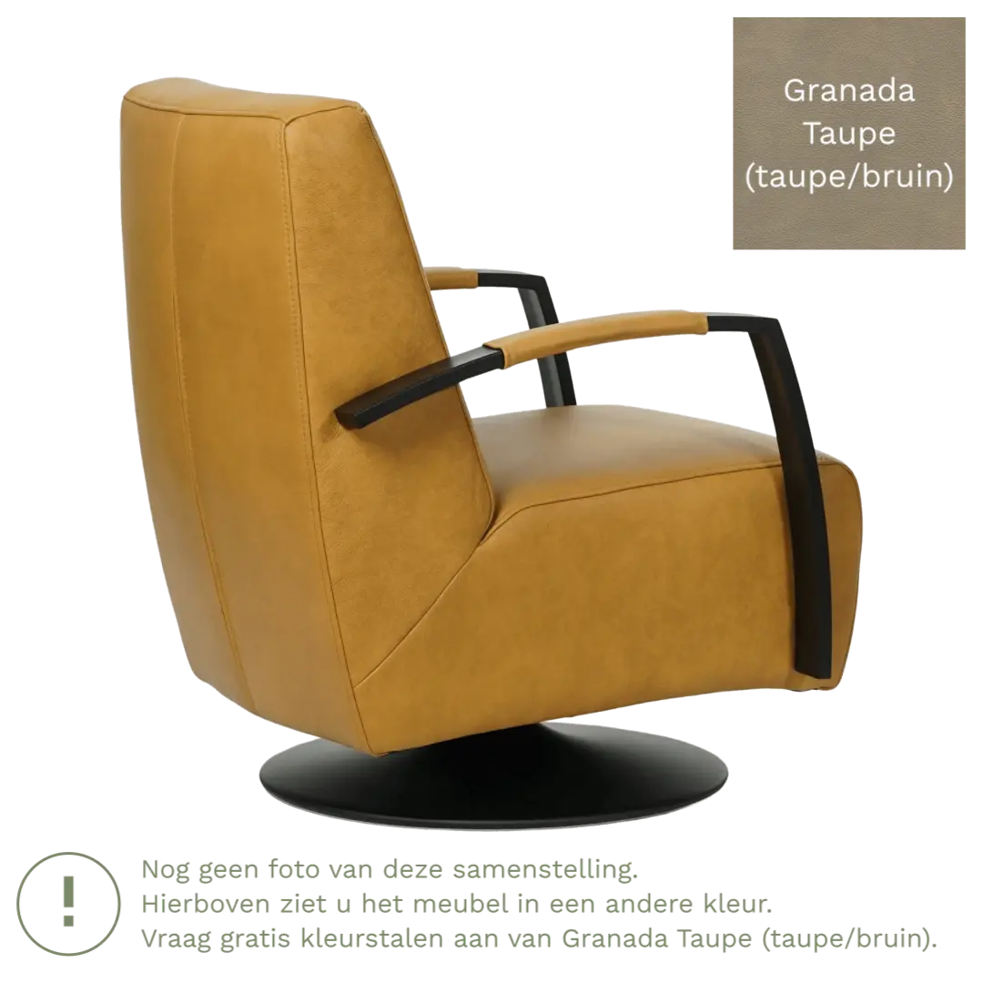 afbeelding van Leren draaifauteuil Mood - Granada Taupe (taupe/bruin) - Schotelvoet zwart