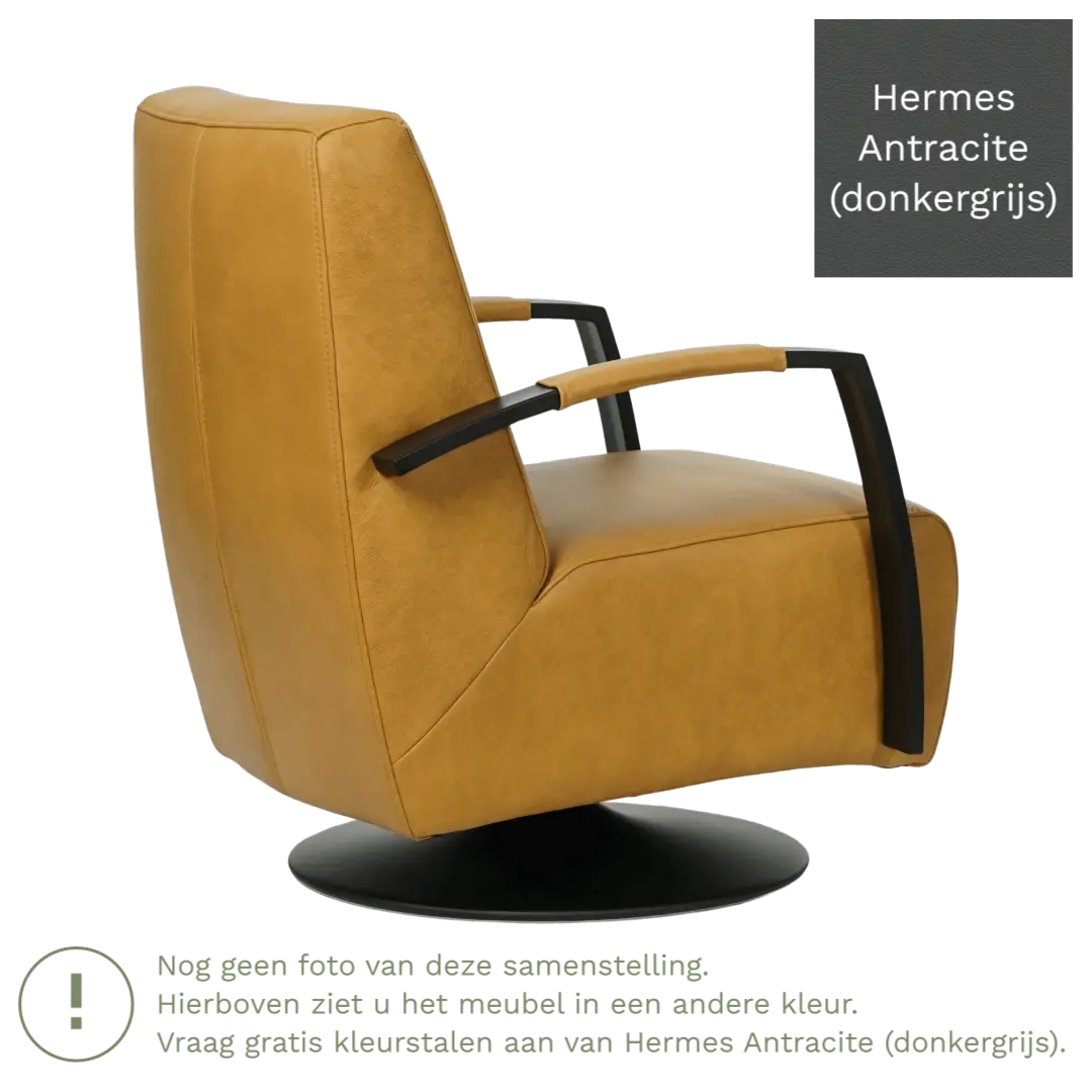 afbeelding van Leren draaifauteuil Mood - Hermes Antracite (donkergrijs) - Schotelvoet zwart