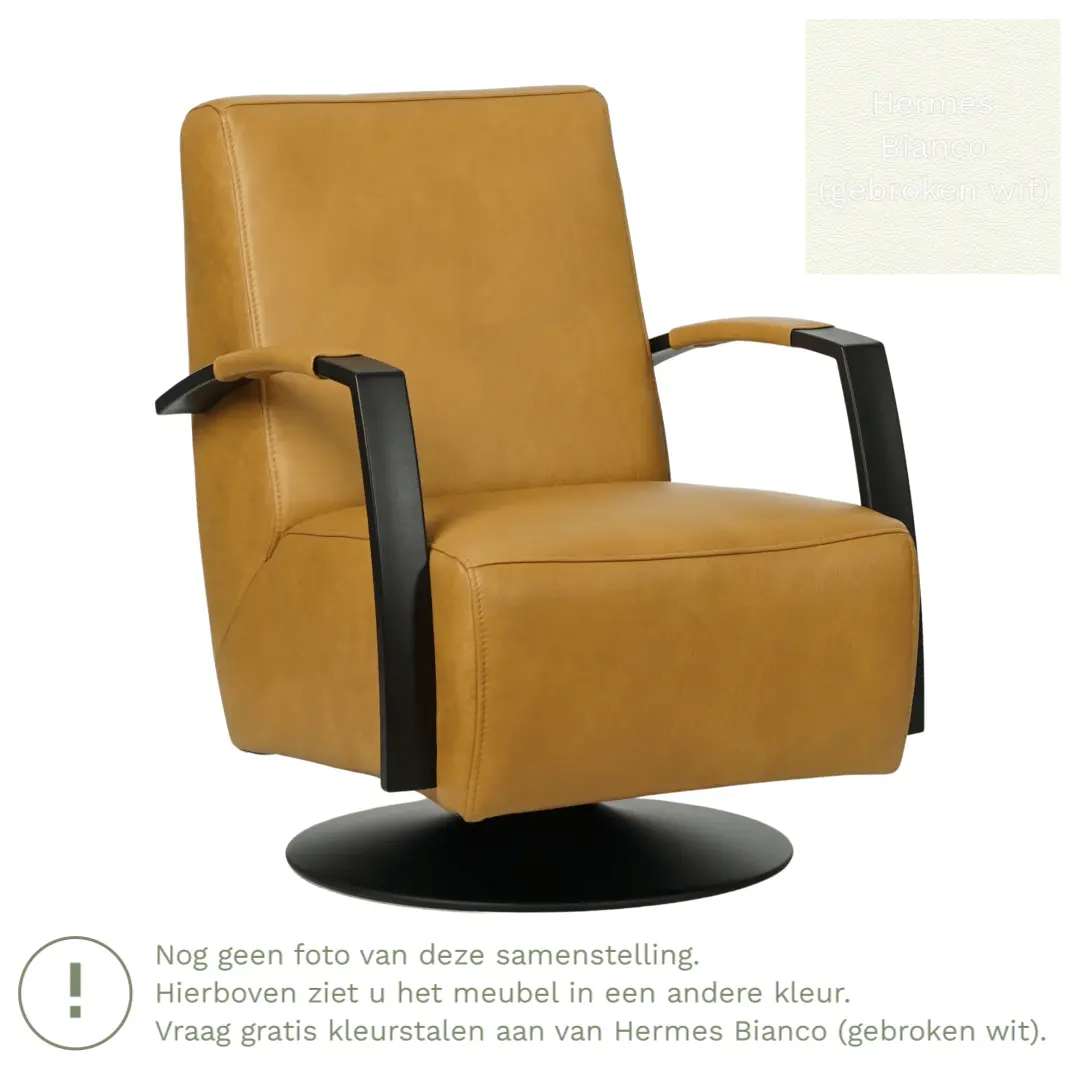 afbeelding van Leren draaifauteuil Mood - Hermes Bianco (gebroken wit) - Stervoet zwart