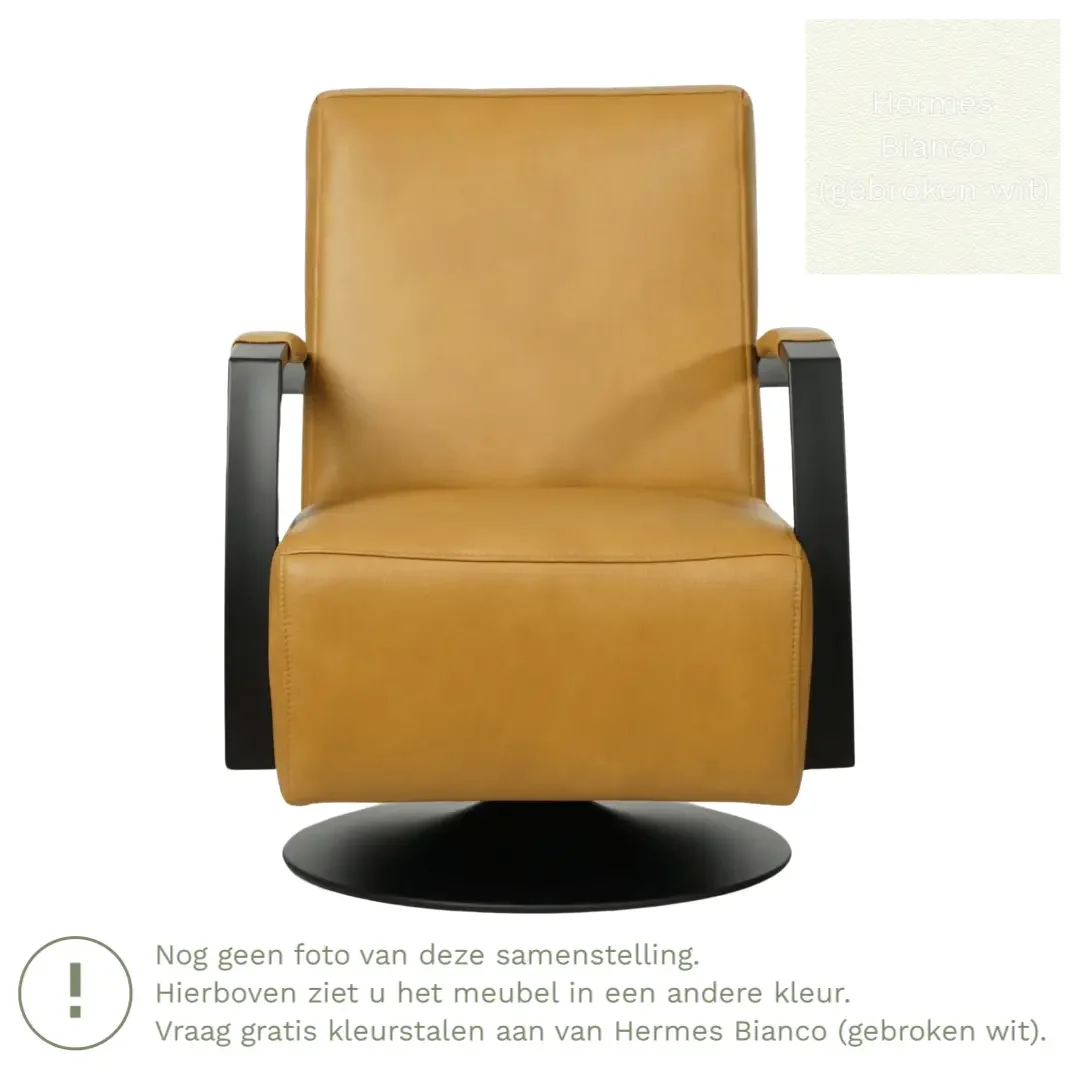 afbeelding van Leren draaifauteuil Mood - Hermes Bianco (gebroken wit) - Stervoet zwart