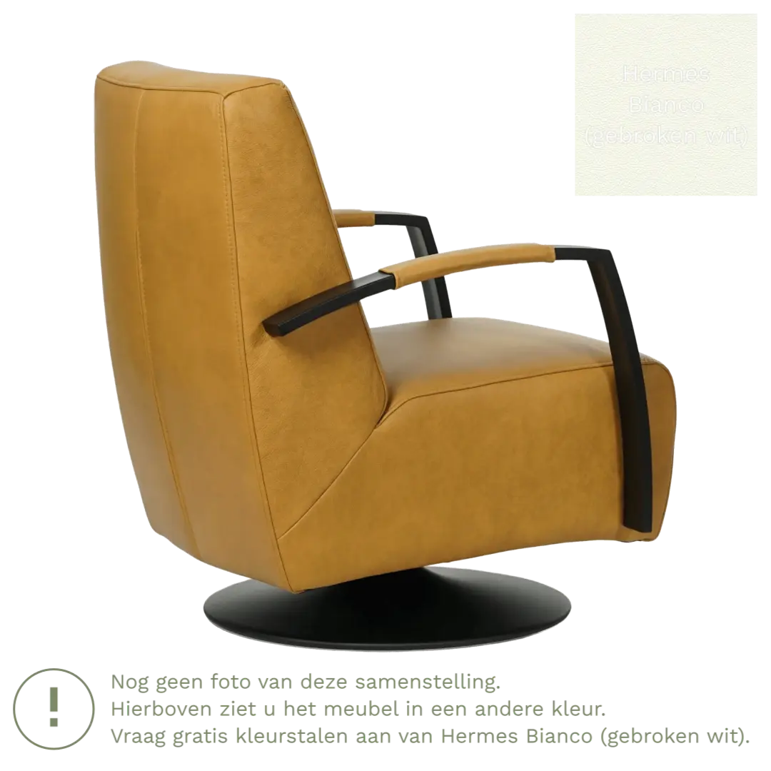 afbeelding van Leren draaifauteuil Mood - Hermes Bianco (gebroken wit) - Stervoet zwart