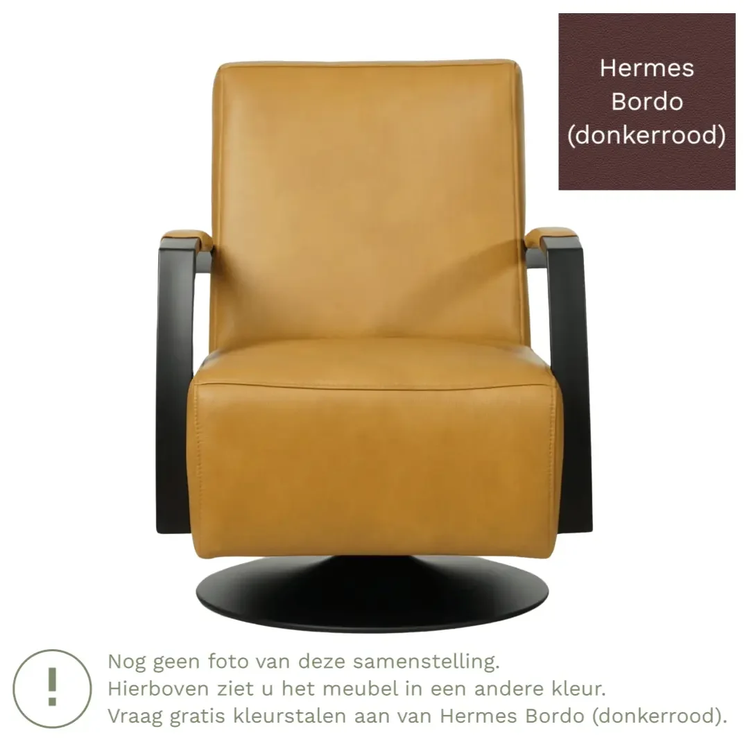 afbeelding van Leren draaifauteuil Mood - Hermes Bordo (donkerrood) - Stervoet zwart