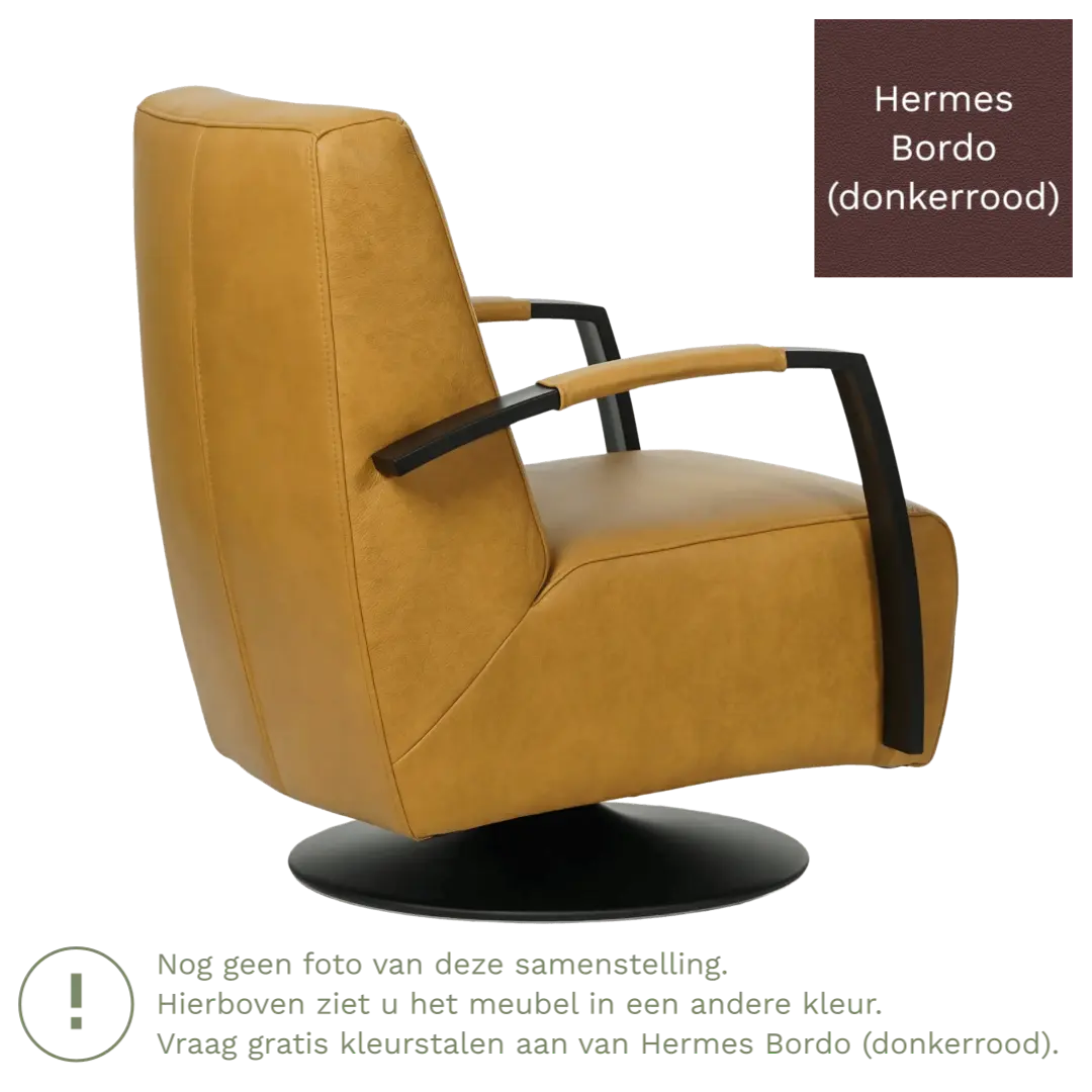 afbeelding van Leren draaifauteuil Mood - Hermes Bordo (donkerrood) - Stervoet zwart