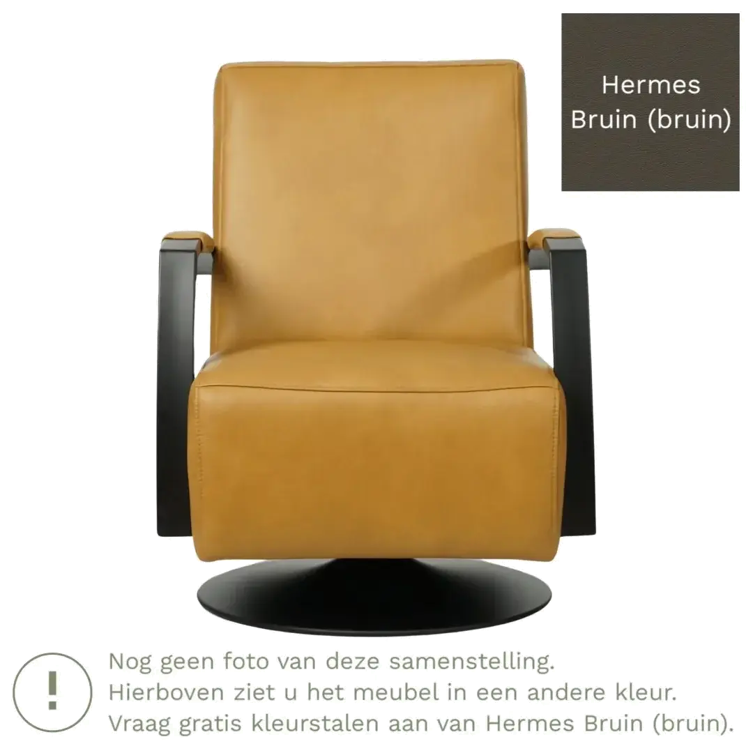 afbeelding van Leren draaifauteuil Mood - Hermes Bruin (bruin) - Stervoet zwart