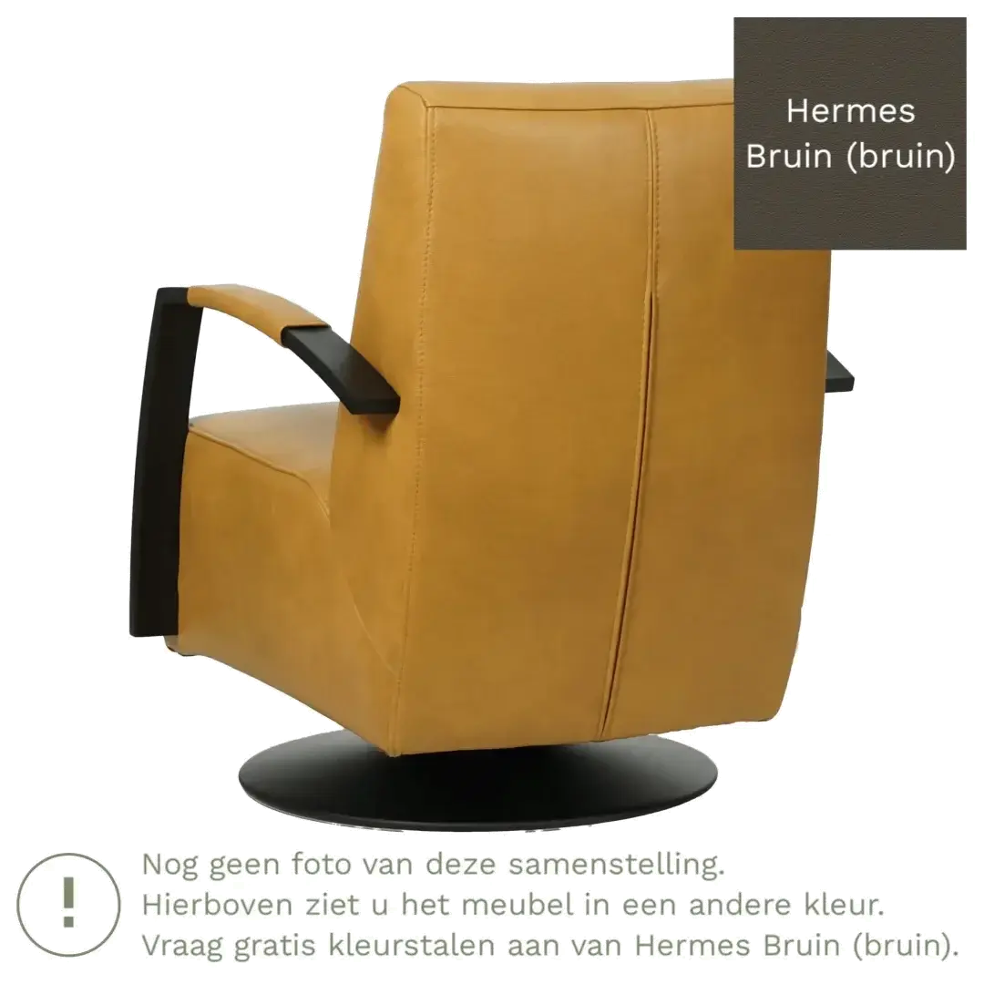 afbeelding van Leren draaifauteuil Mood - Hermes Bruin (bruin) - Stervoet zwart