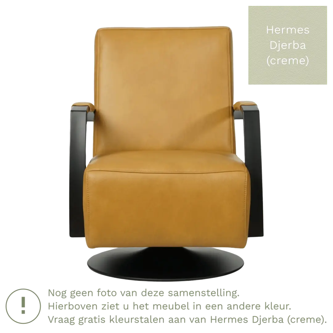 afbeelding van Leren draaifauteuil Mood - Hermes Djerba (crème) - Stervoet zwart