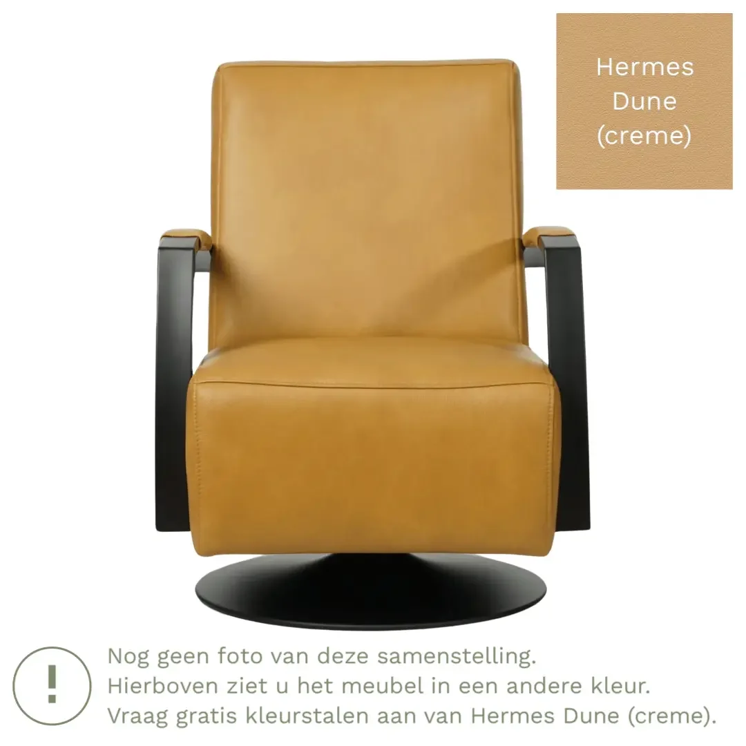 afbeelding van Leren draaifauteuil Mood - Hermes Dune (crème) - Schotelvoet zwart