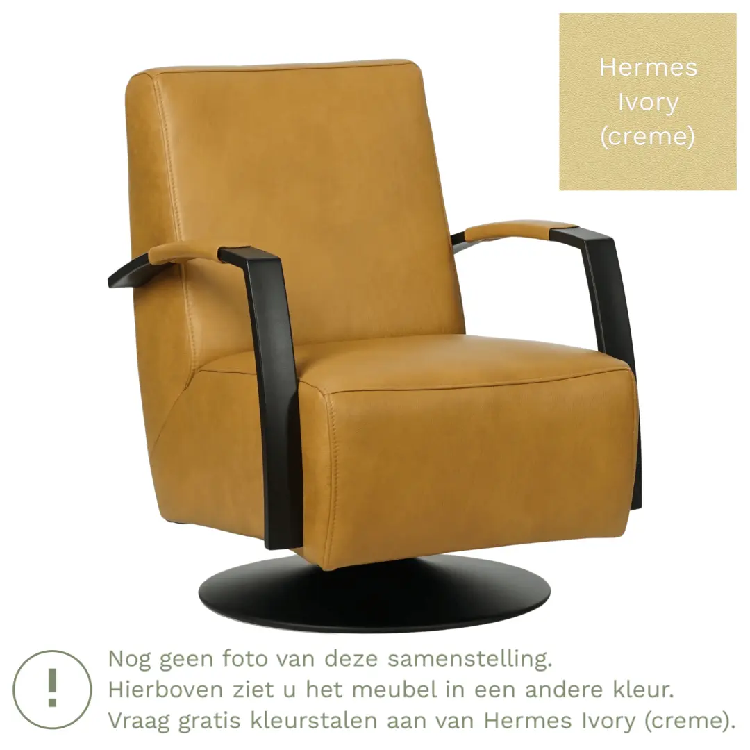 afbeelding van Leren draaifauteuil Mood - Hermes Ivory (crème) - Stervoet zwart
