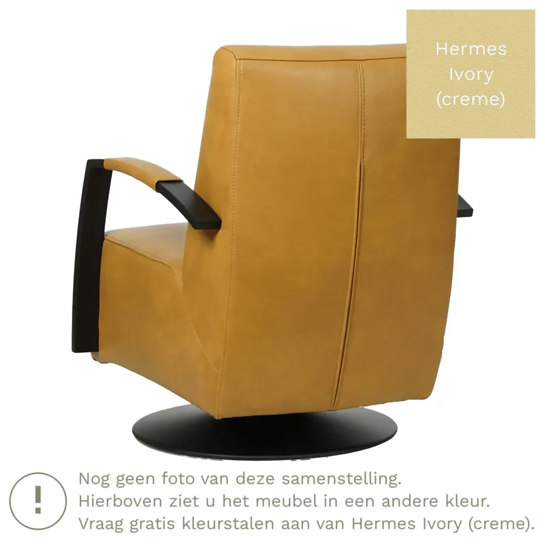 afbeelding van Leren draaifauteuil Mood - Hermes Ivory (crème) - Stervoet zwart