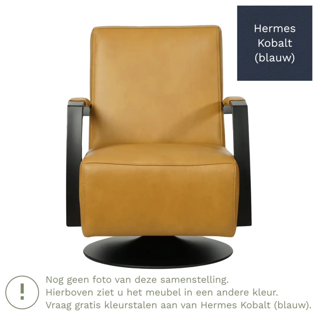 afbeelding van Leren draaifauteuil Mood - Hermes Kobalt (blauw) - Stervoet zwart