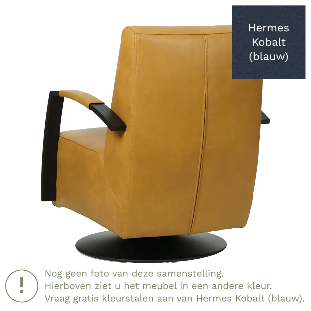afbeelding van Leren draaifauteuil Mood - Hermes Kobalt (blauw) - Stervoet zwart